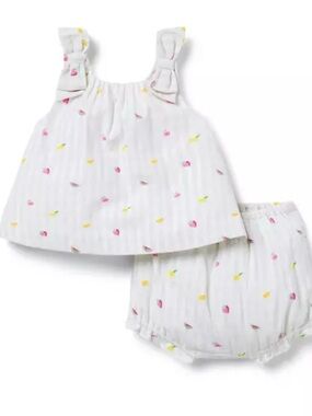 Janie and jack Baby Girls White Fruit-Print Tank & Bloomers Set